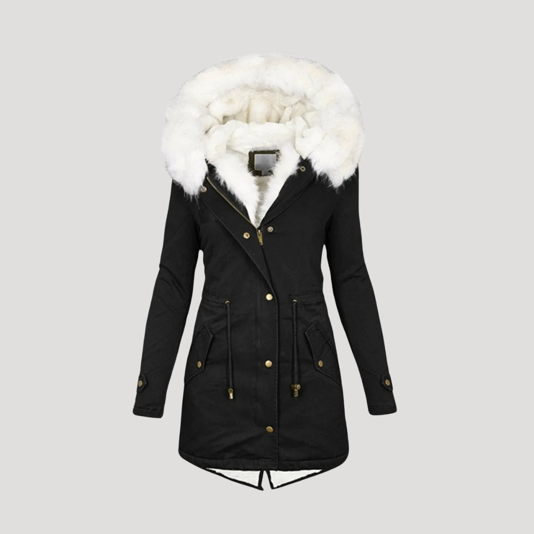 Damen Winterparka Gefüttert Kunstpelzkapuze Taillengürtel