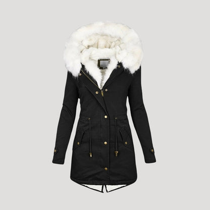 Damen Winterparka Gefüttert Kunstpelzkapuze Taillengürtel