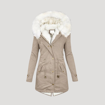 Damen Winterparka Gefüttert Kunstpelzkapuze Taillengürtel