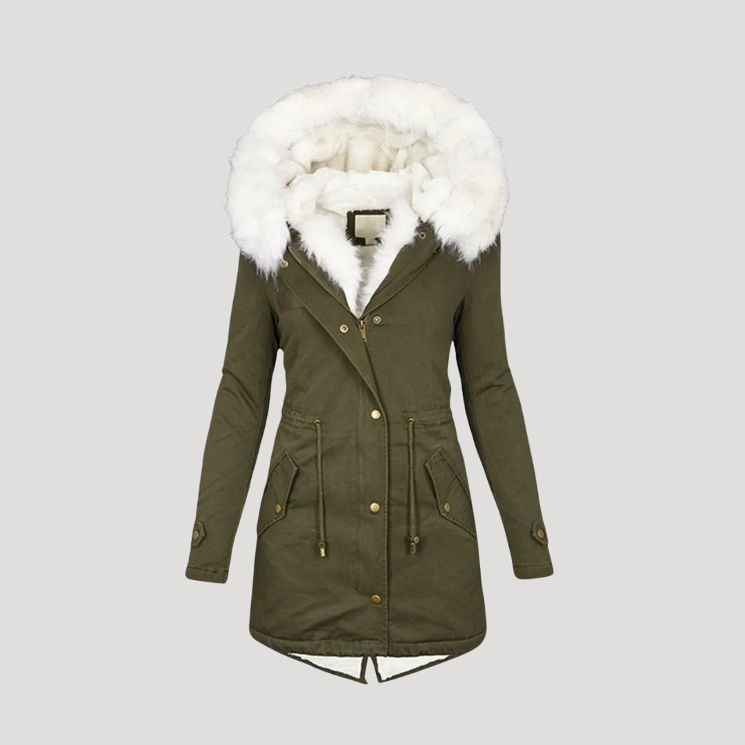 Damen Winterparka Gefüttert Kunstpelzkapuze Taillengürtel