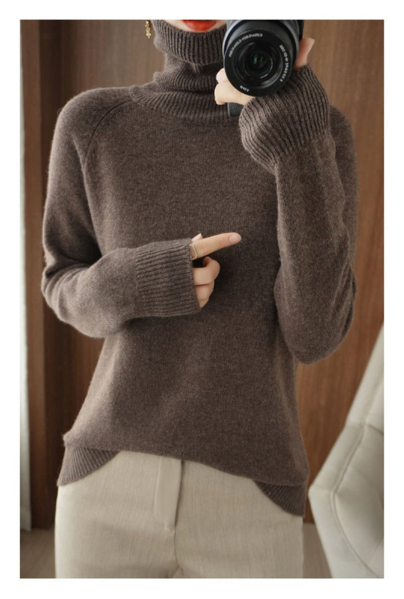 Damen Rollkragenpullover Strick Einfarbig Weich Beige - Norvielle