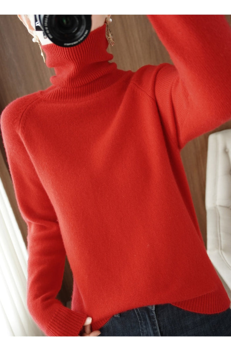 Damen Rollkragenpullover Strick Einfarbig Weich Beige