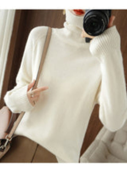 Damen Rollkragenpullover Strick Einfarbig Weich Beige