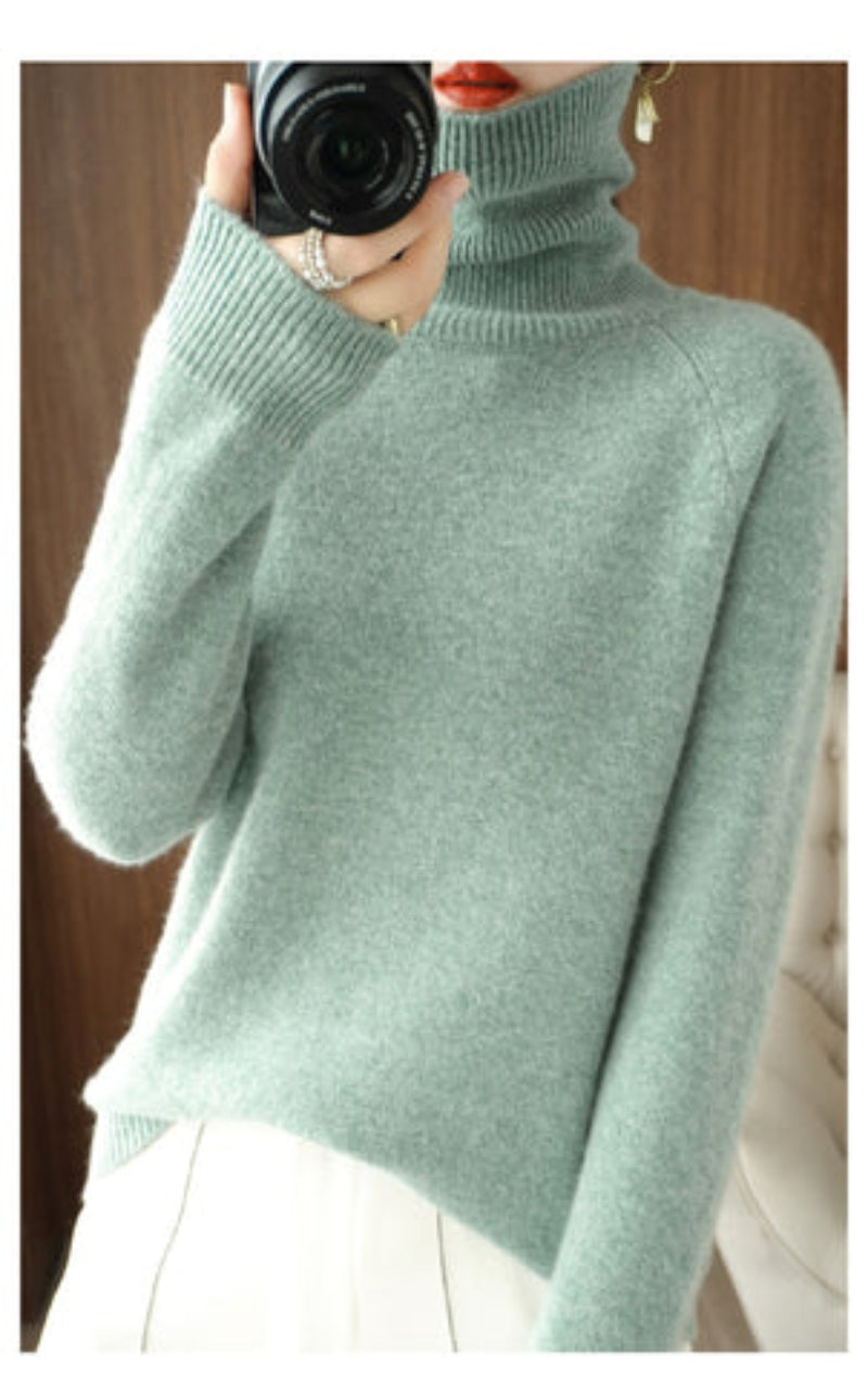 Damen Rollkragenpullover Strick Einfarbig Weich Beige