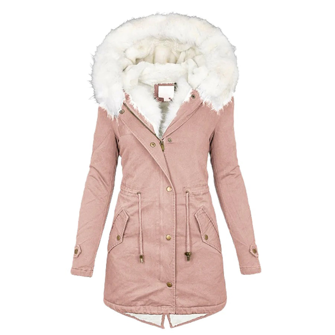 Damen Winterparka Lang mit Kapuze Fellkragen