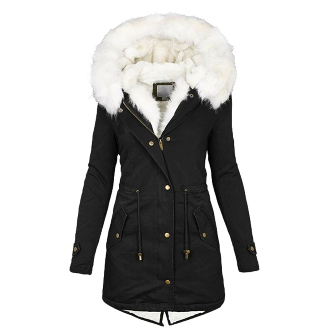 Damen Winterparka Lang mit Kapuze Fellkragen