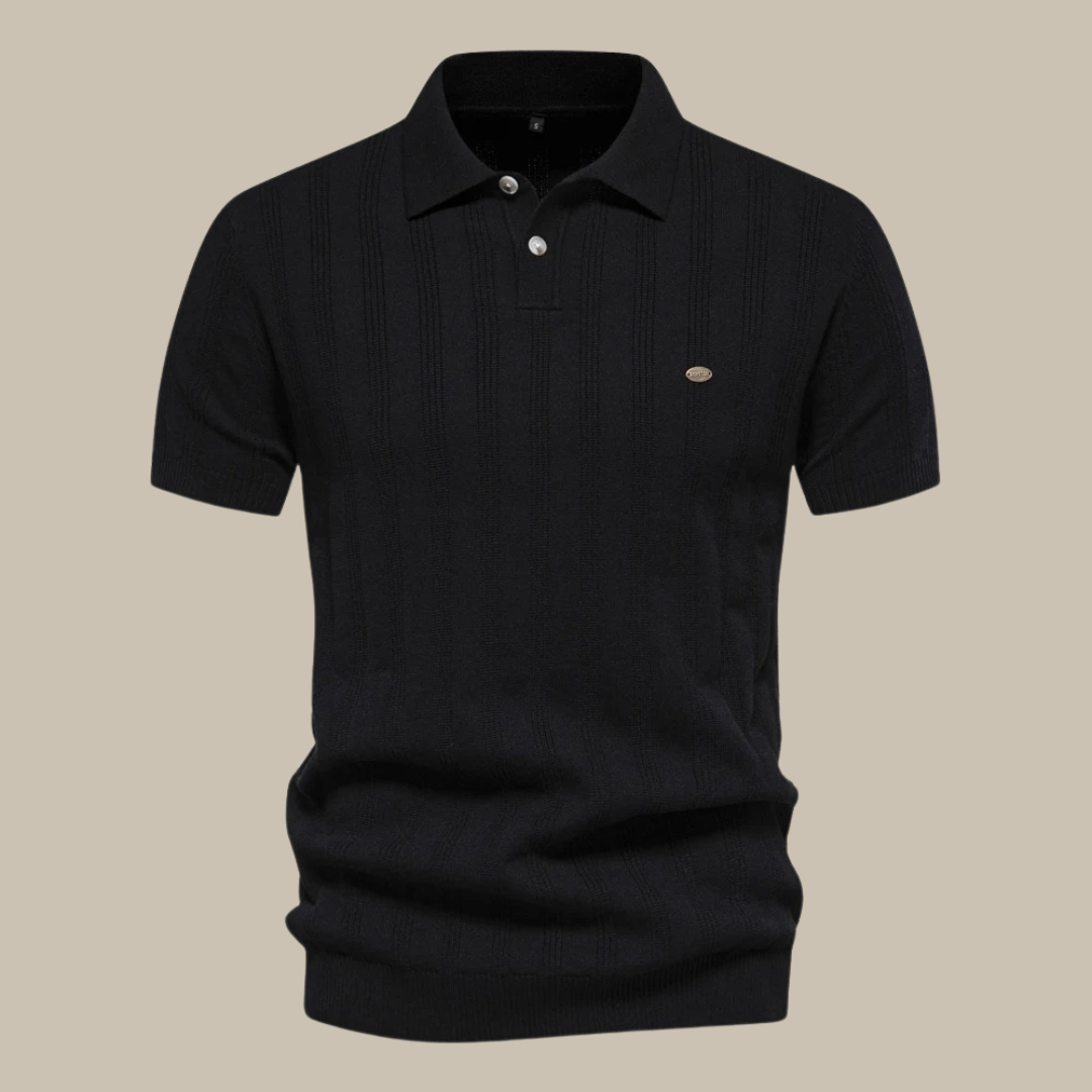 Herren Polo Strickshirt Knopfleiste Strukturoptik Weiß - Norvielle
