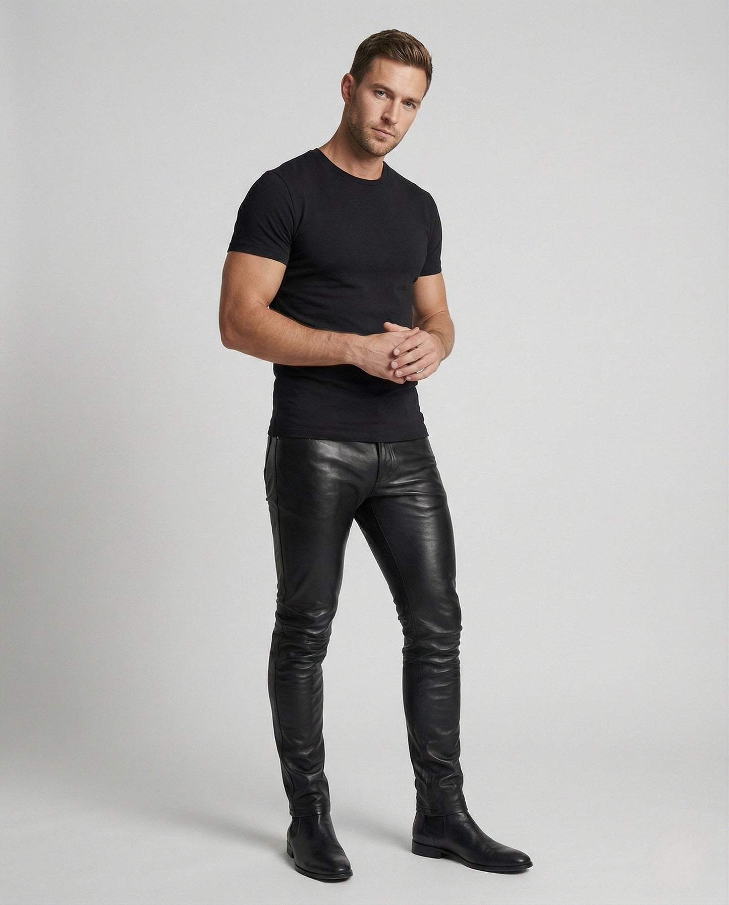 Herren Slim-Fit-Hose Kunstleder Schwarz Modern - Norvielle