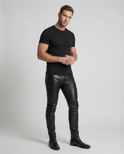 Herren Slim-Fit-Hose Kunstleder Schwarz Modern - Norvielle