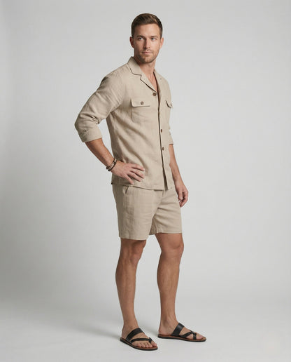 Herren Leinenanzug Modischer Schnitt Elegant Beige - Norvielle