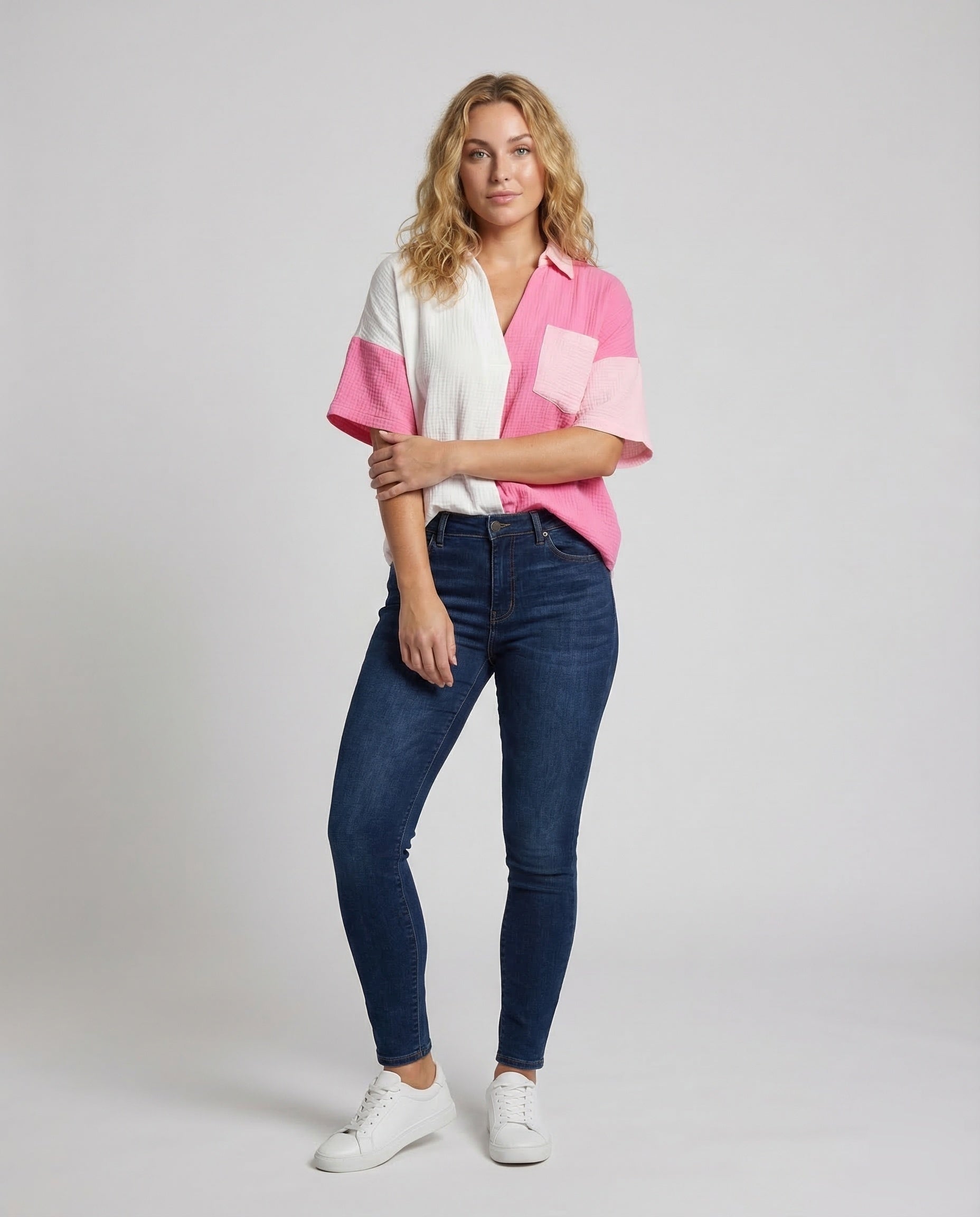 Damen Bluse Patchwork-Design Baumwolle - Norvielle