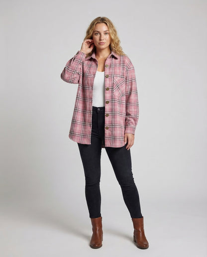 Damen Blusenjacke Kariert Knöpfe - Norvielle