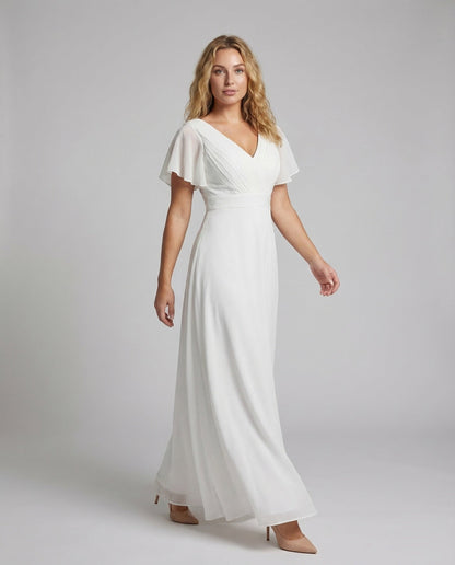 Langes Abendkleid aus Tüll mit V-Ausschnitt - Norvielle