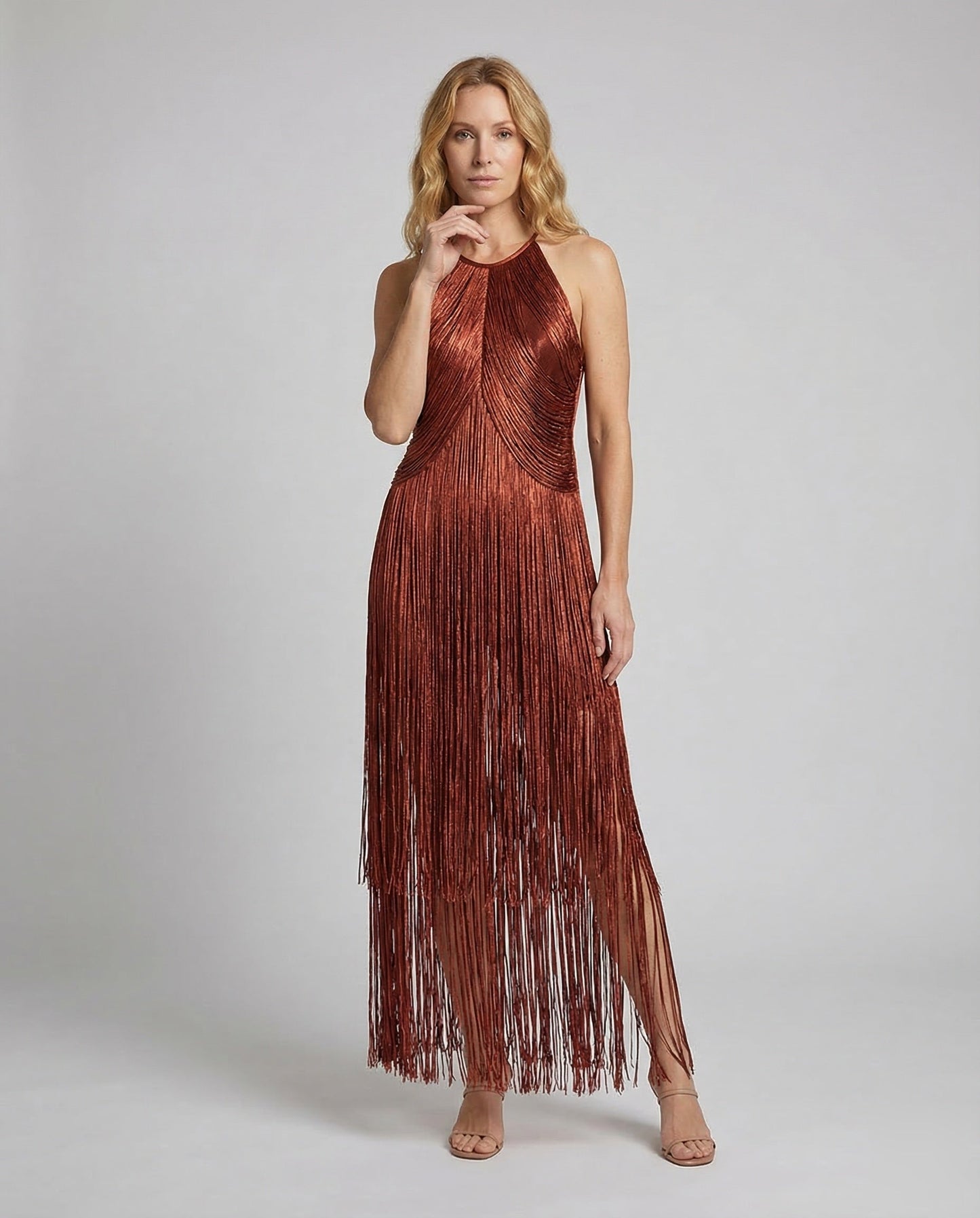 Damen Abendkleid Fransen Halterkragen - Norvielle