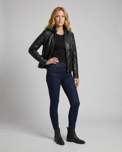 Damen Übergangsjacke Schwarz mit Teddyfutter - Norvielle