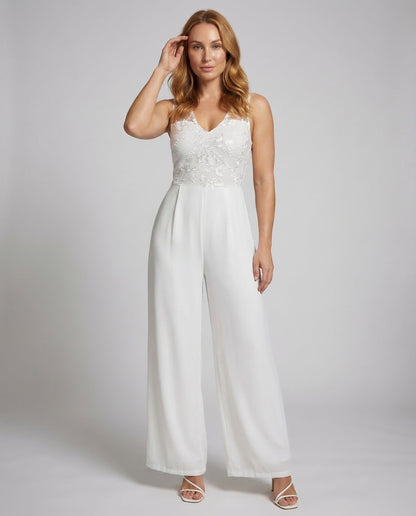 Damen Jumpsuit Spitze V-Ausschnitt - Norvielle