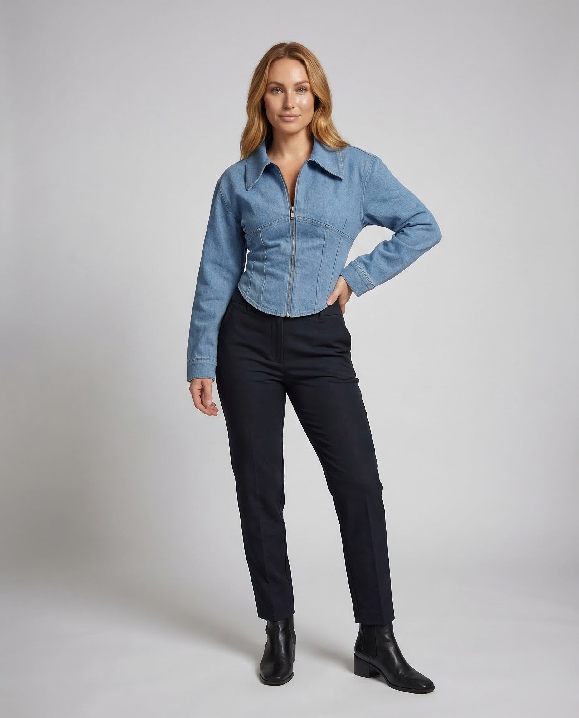 Damen Taillierte Jeansjacke Reißverschluss - Norvielle