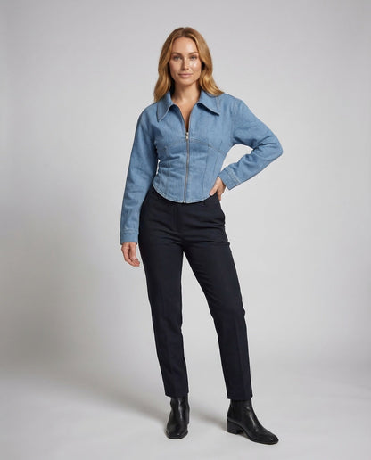 Damen Taillierte Jeansjacke Reißverschluss - Norvielle