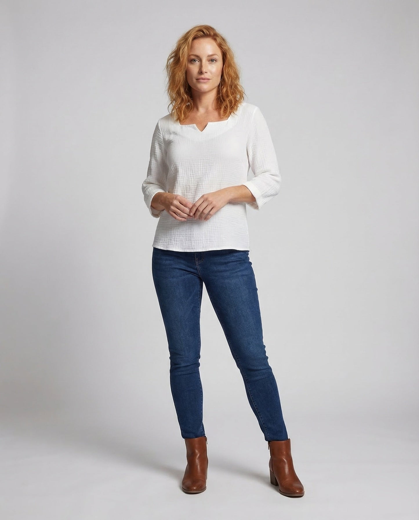 Damen Bluse aus Baumwolle Gaze Weiß - Norvielle