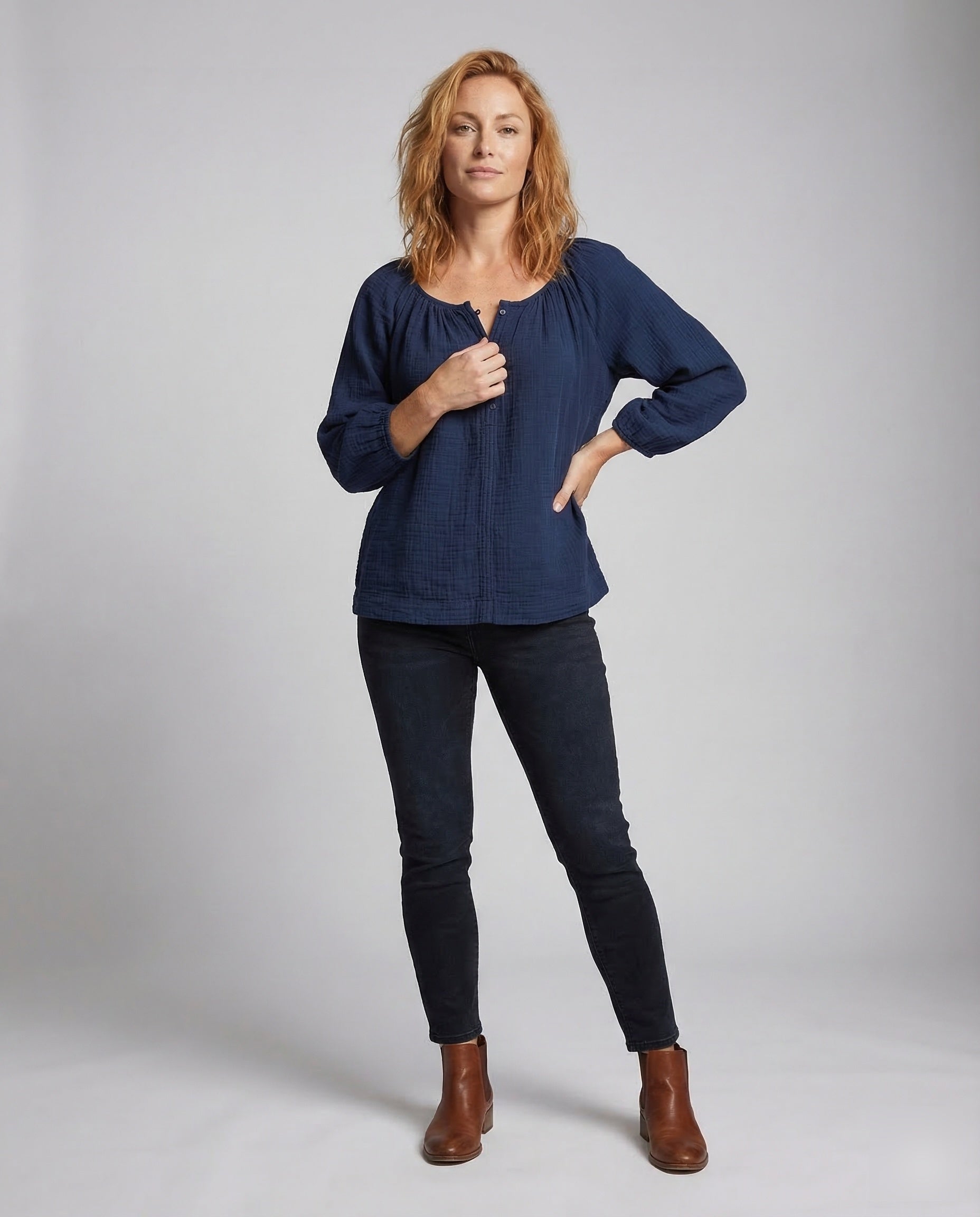 Damen Tunika Bluse aus Baumwolle für Freizeit - Norvielle