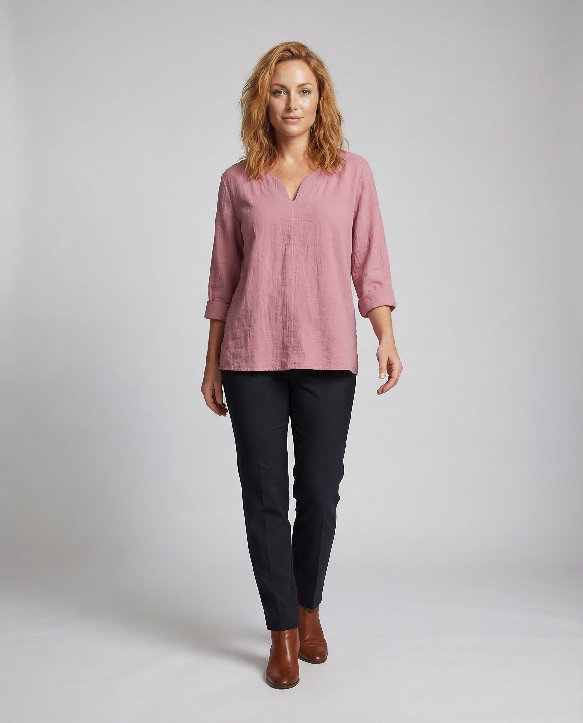 Damen Leinen Bluse V-Ausschnitt Sommerweiß - Norvielle
