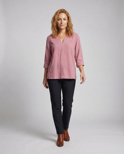 Damen Leinen Bluse V-Ausschnitt Sommerweiß - Norvielle