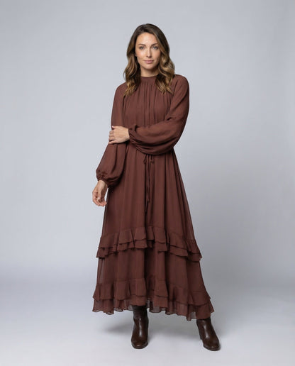 Damen Maxikleid Elegant Volants - Norvielle