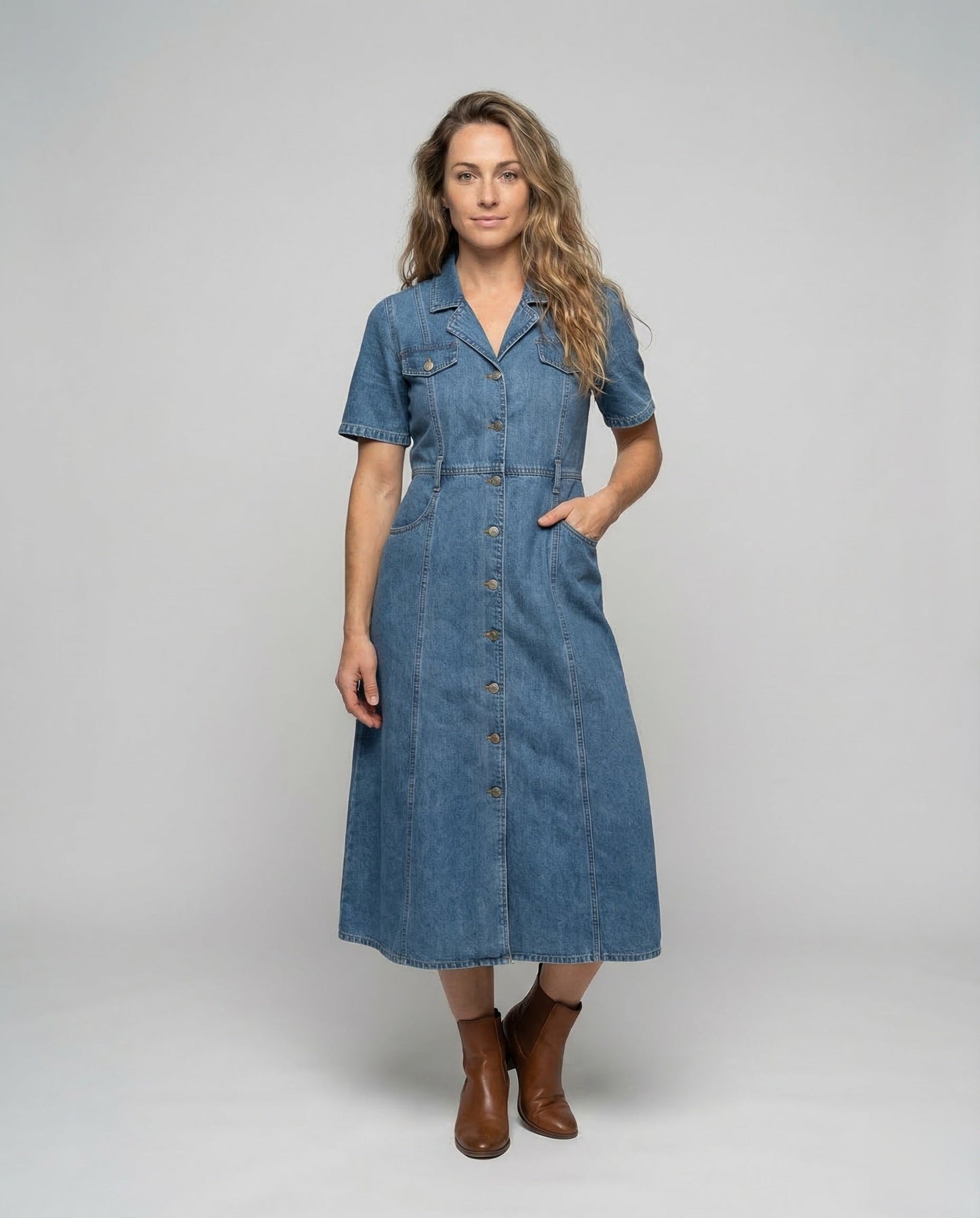 Damen Denim Midikleid Blau - Norvielle