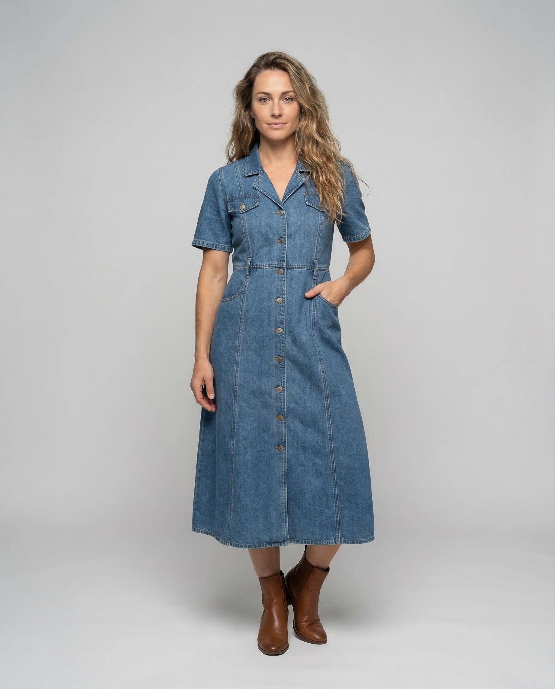 Damen Denim Midikleid Blau - Norvielle