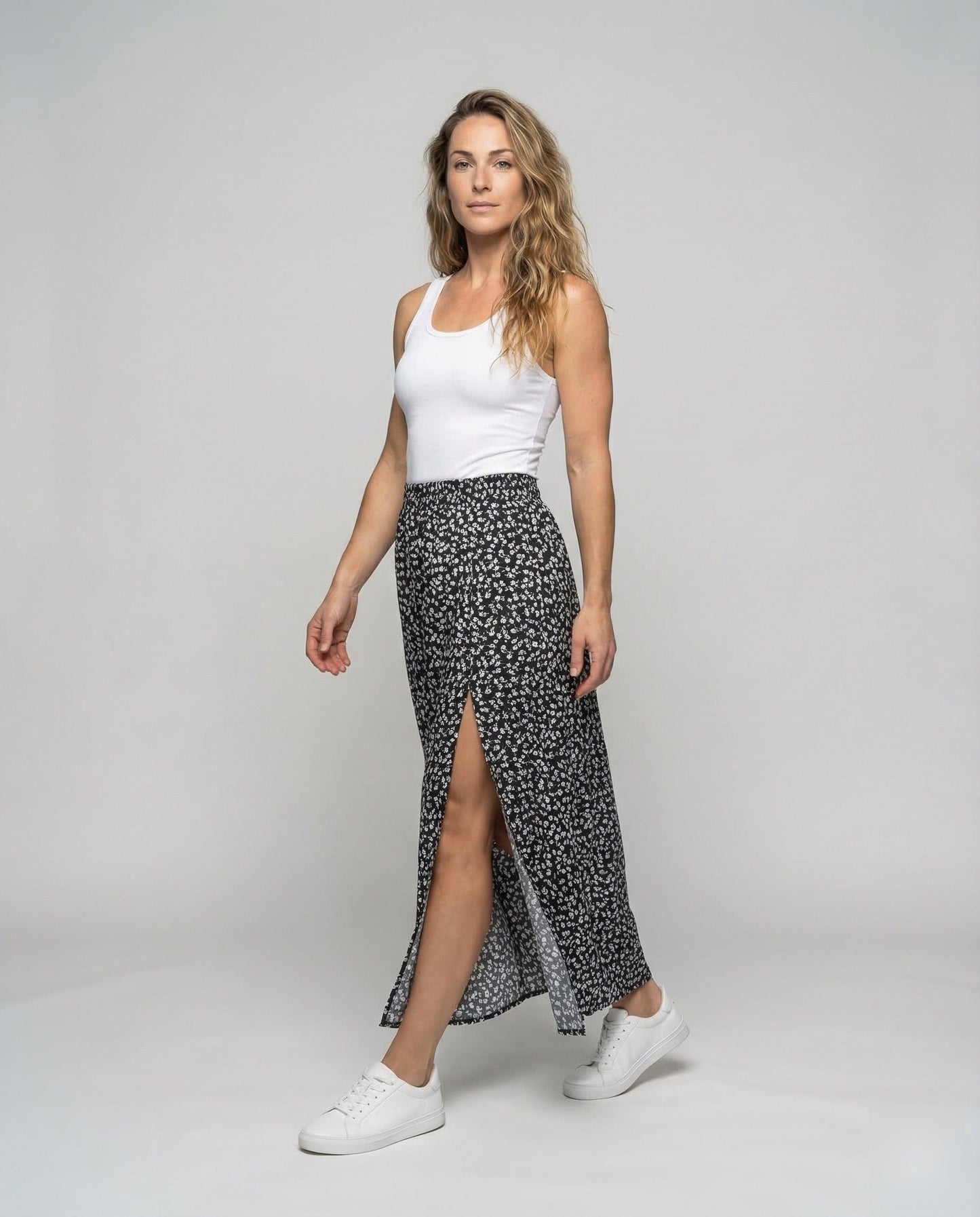 Damen Maxirock Blumenprint Mit Schlitz - Norvielle