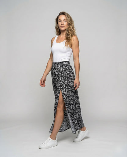Damen Maxirock Blumenprint Mit Schlitz - Norvielle