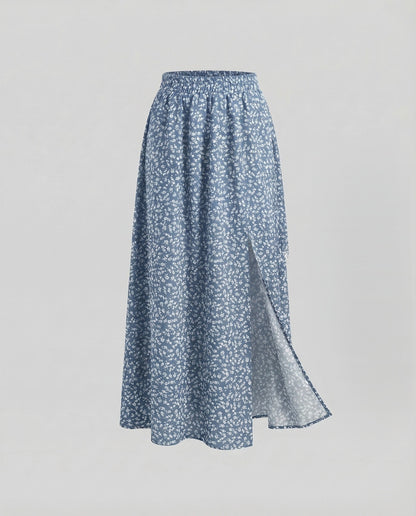 Damen Maxirock Blumenprint Mit Schlitz
