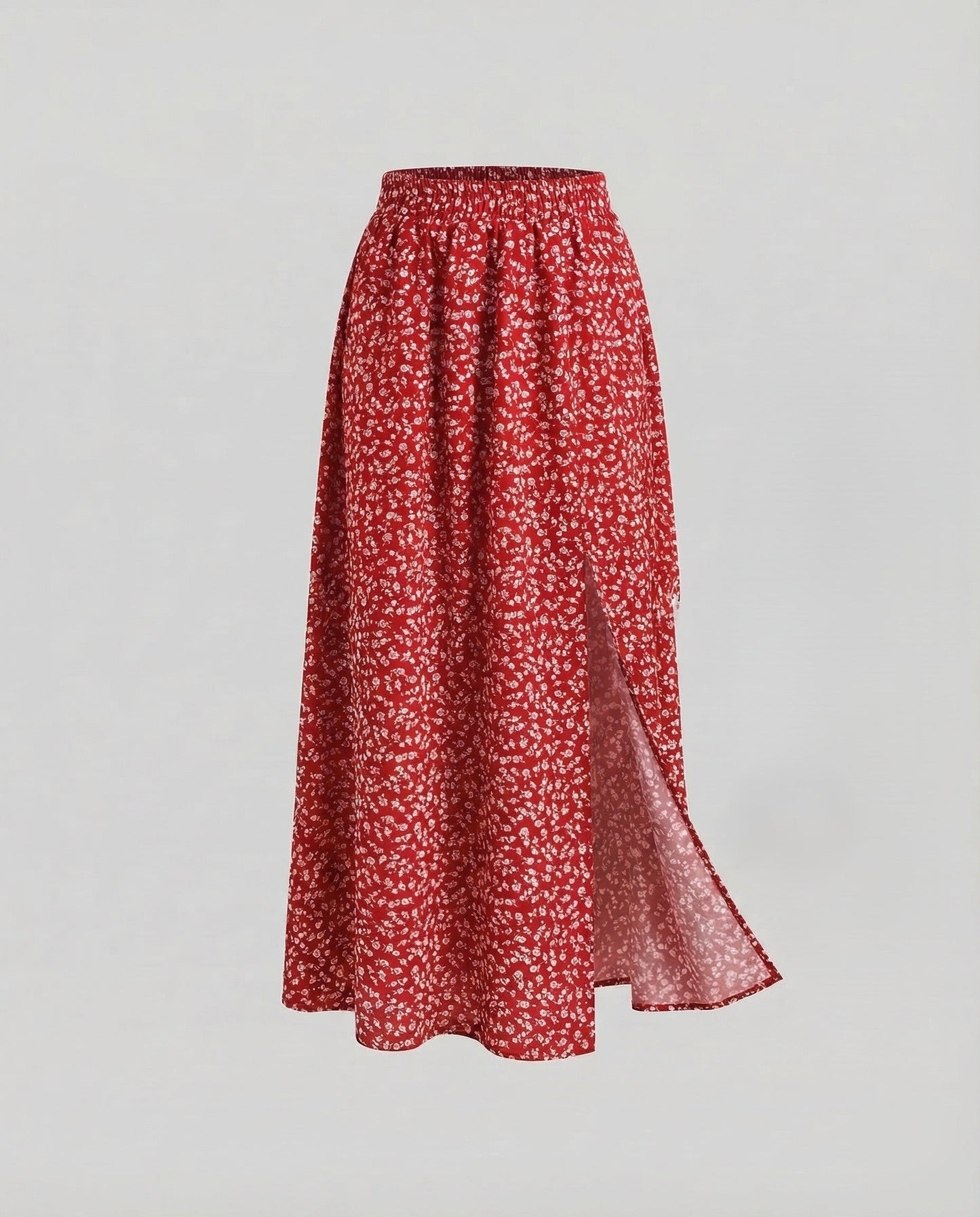 Damen Maxirock Blumenprint Mit Schlitz