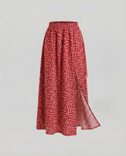 Damen Maxirock Blumenprint Mit Schlitz