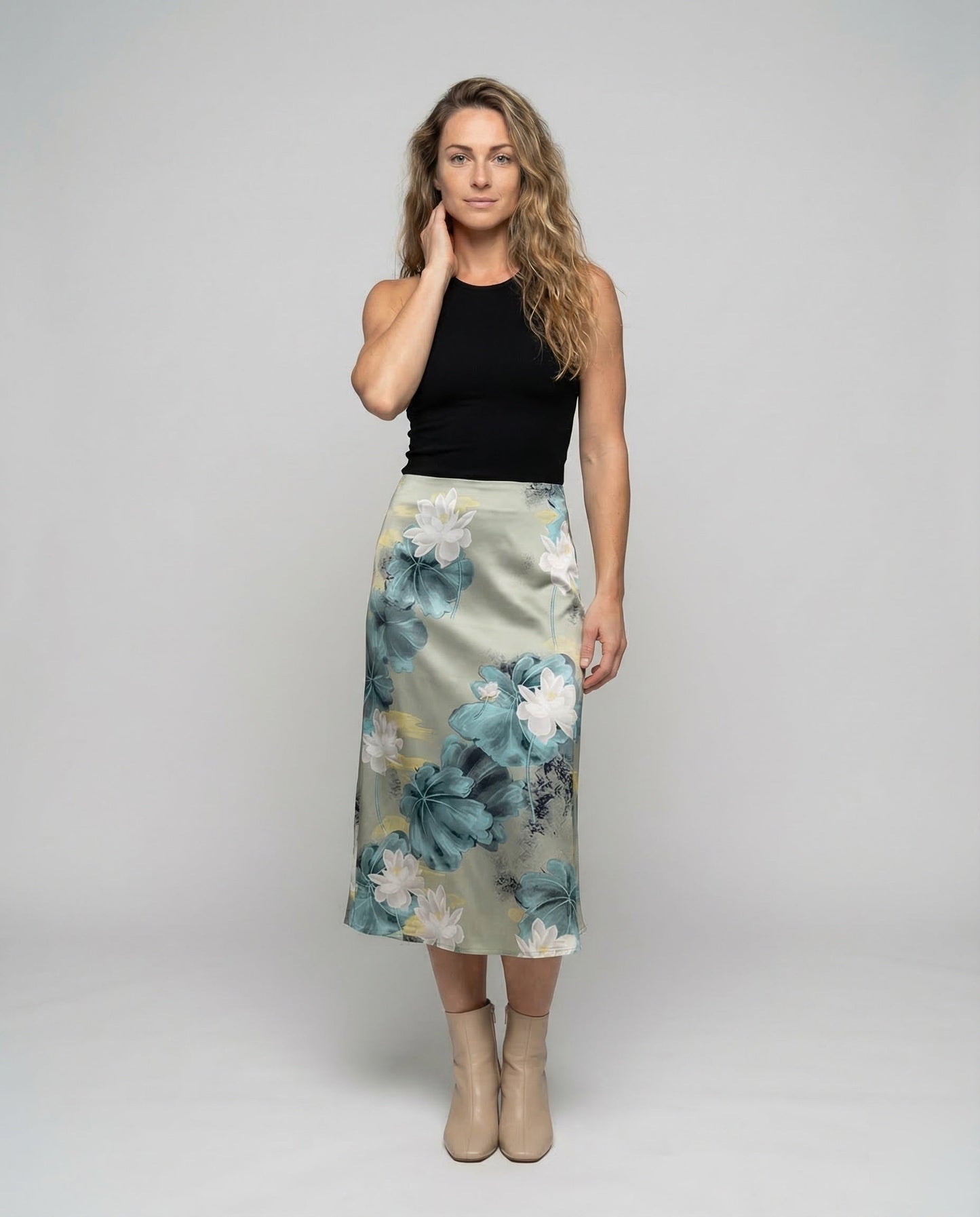 Damen Midirock Satin Blumenmuster - Norvielle
