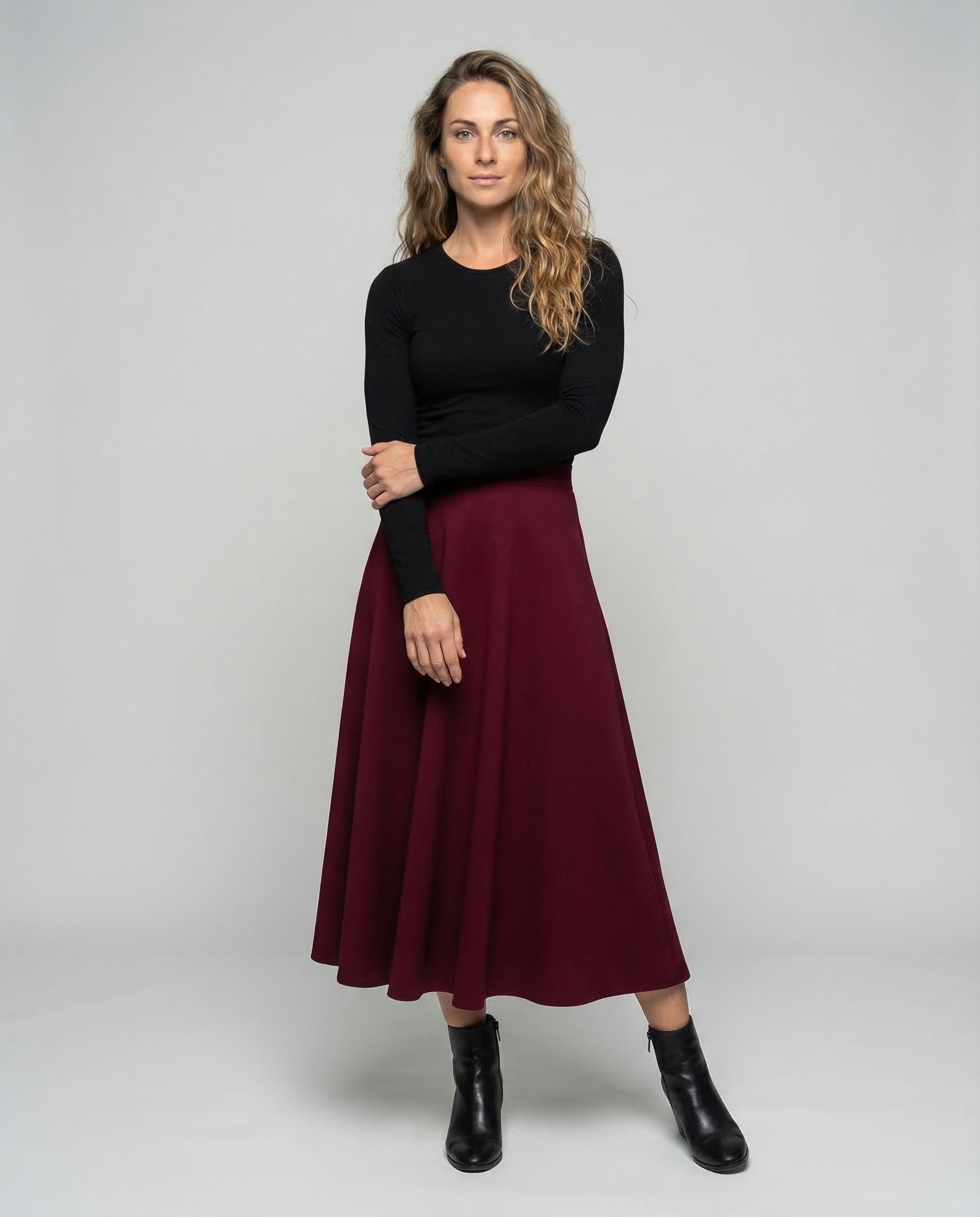 Damen Maxirock A-Linie Crepe Schwarz - Norvielle