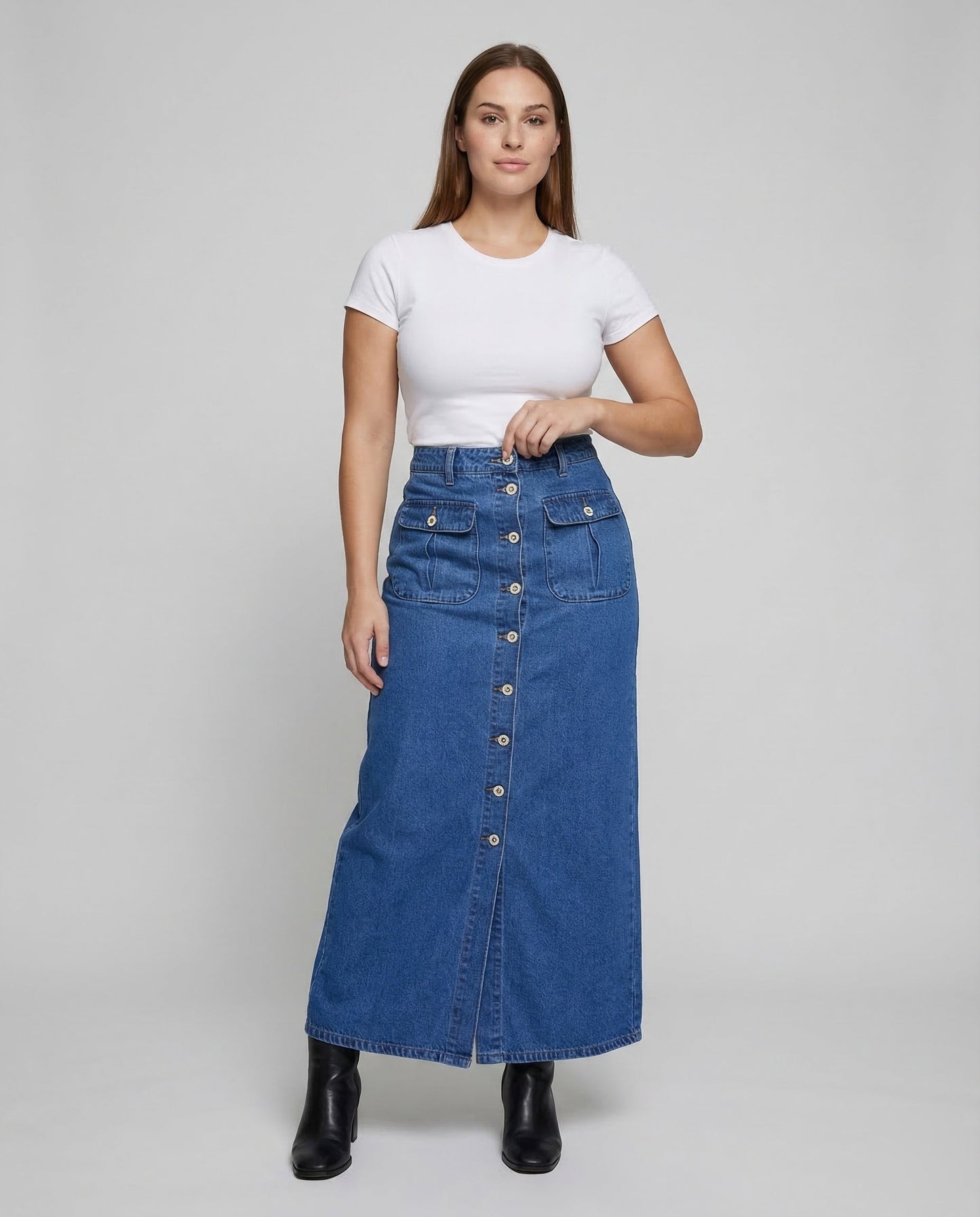 Damen Jeans Maxirock mit Knöpfen - Norvielle