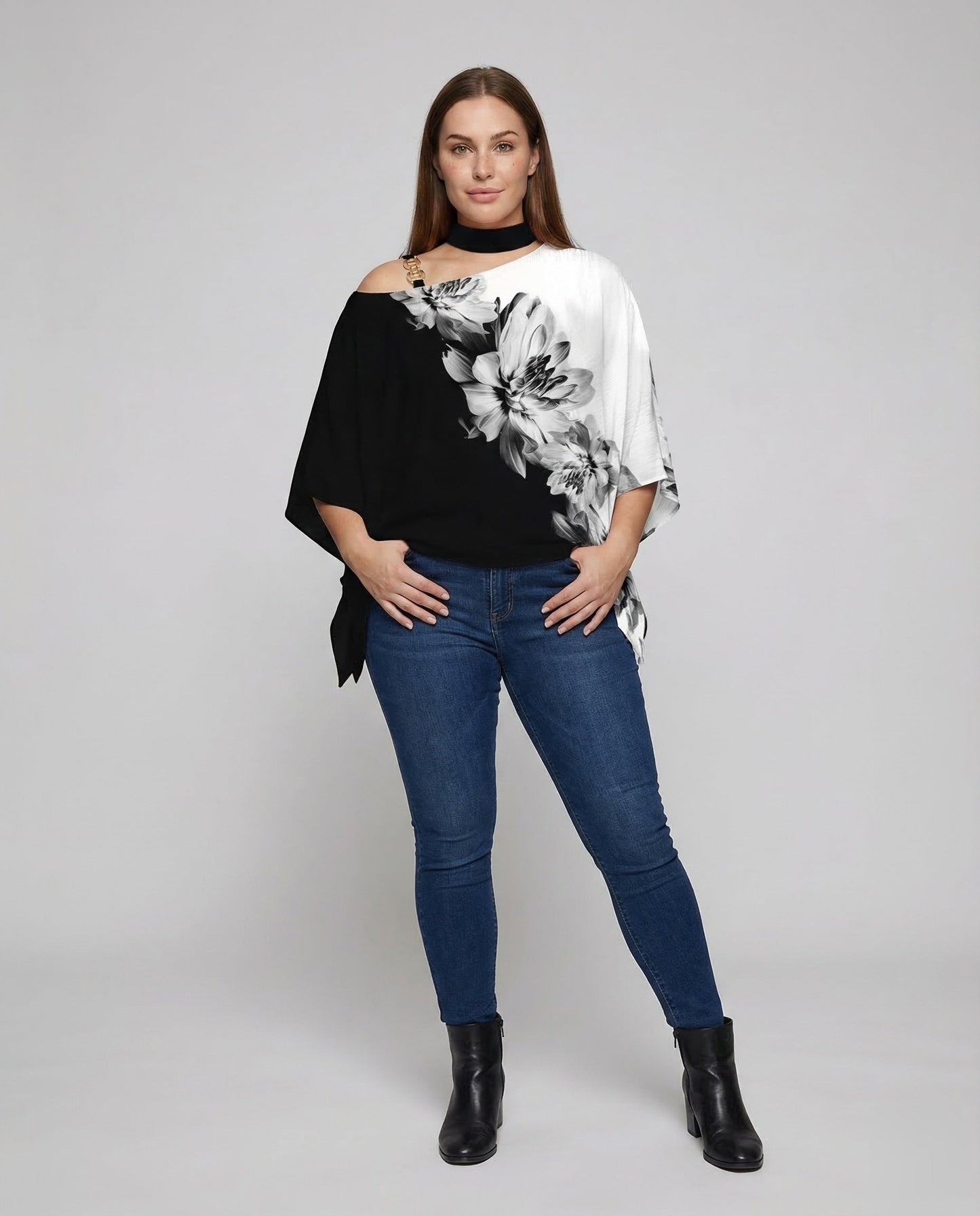 Damen Asymmetrische Bluse Poncho-Stil Einschulter-Design - Norvielle