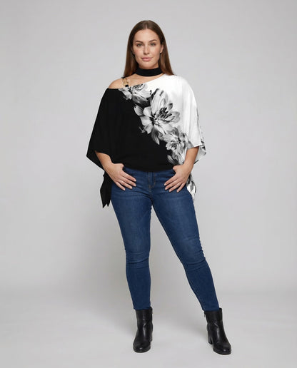 Damen Asymmetrische Bluse Poncho-Stil Einschulter-Design - Norvielle