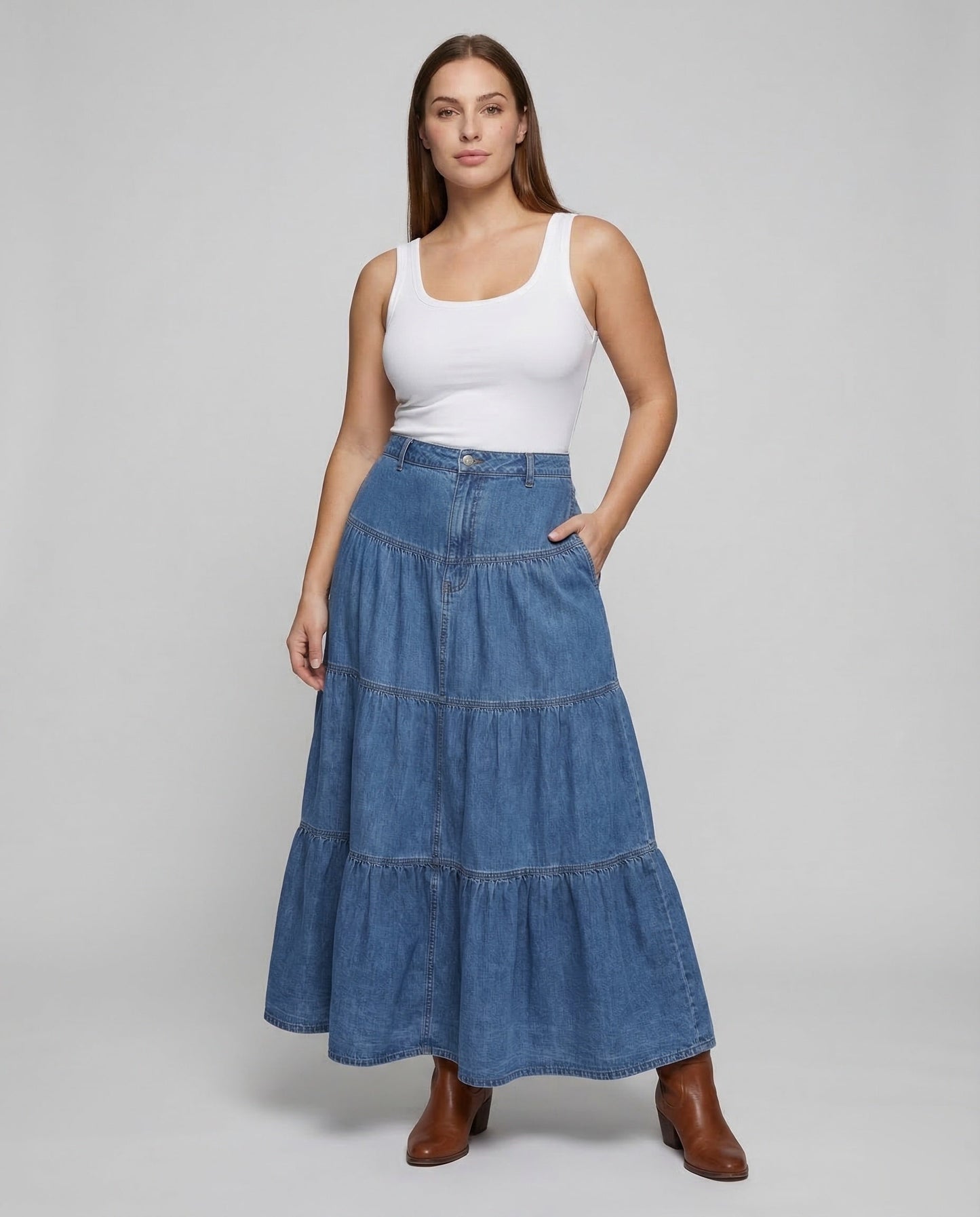 Damen Maxikleid Denim Leichtes Sommerkleid Blau - Norvielle