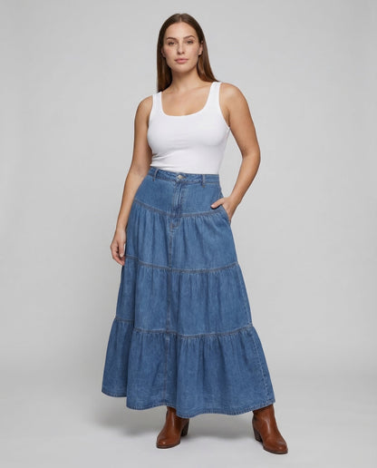 Damen Maxikleid Denim Leichtes Sommerkleid Blau - Norvielle