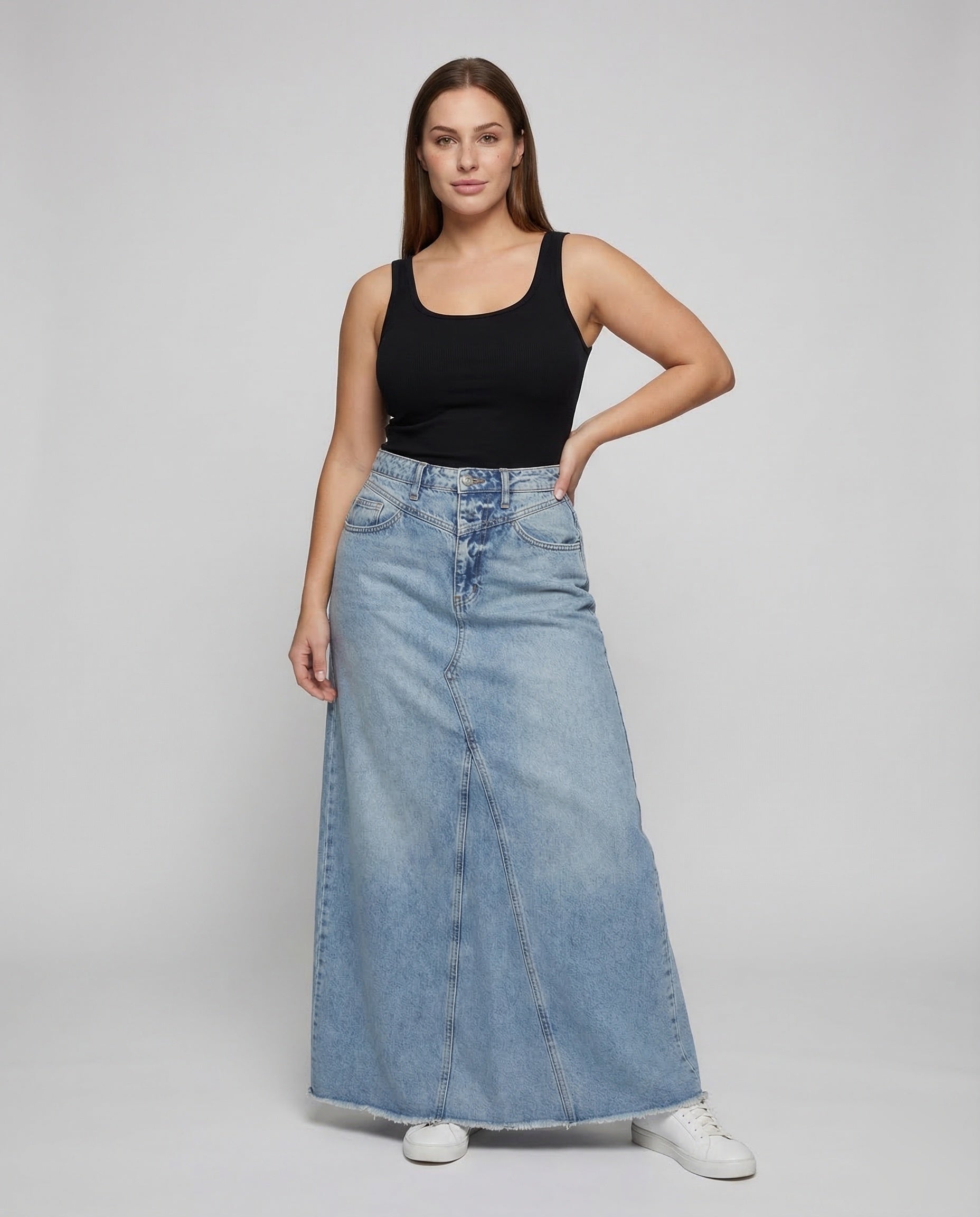 Damen Hochbund Jeansrock A-Linie Lang - Norvielle