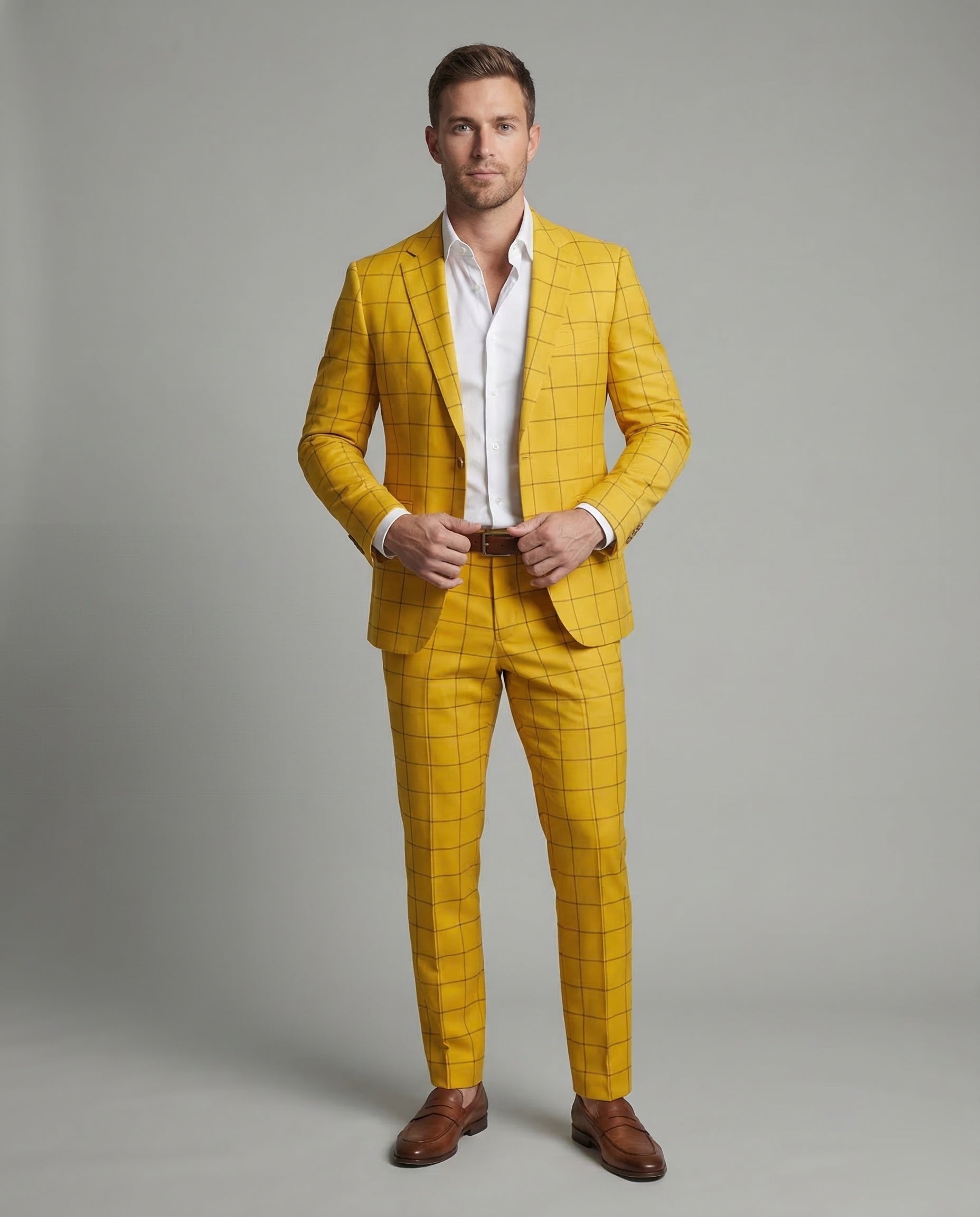 Herren Businessanzug Wollmix Karomuster Slimfit - Norvielle