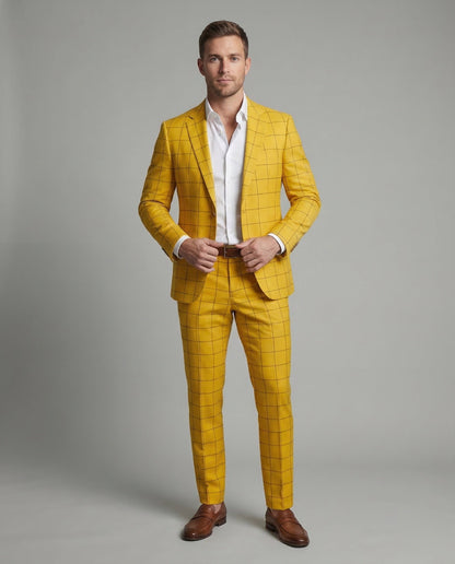 Herren Businessanzug Wollmix Karomuster Slimfit - Norvielle