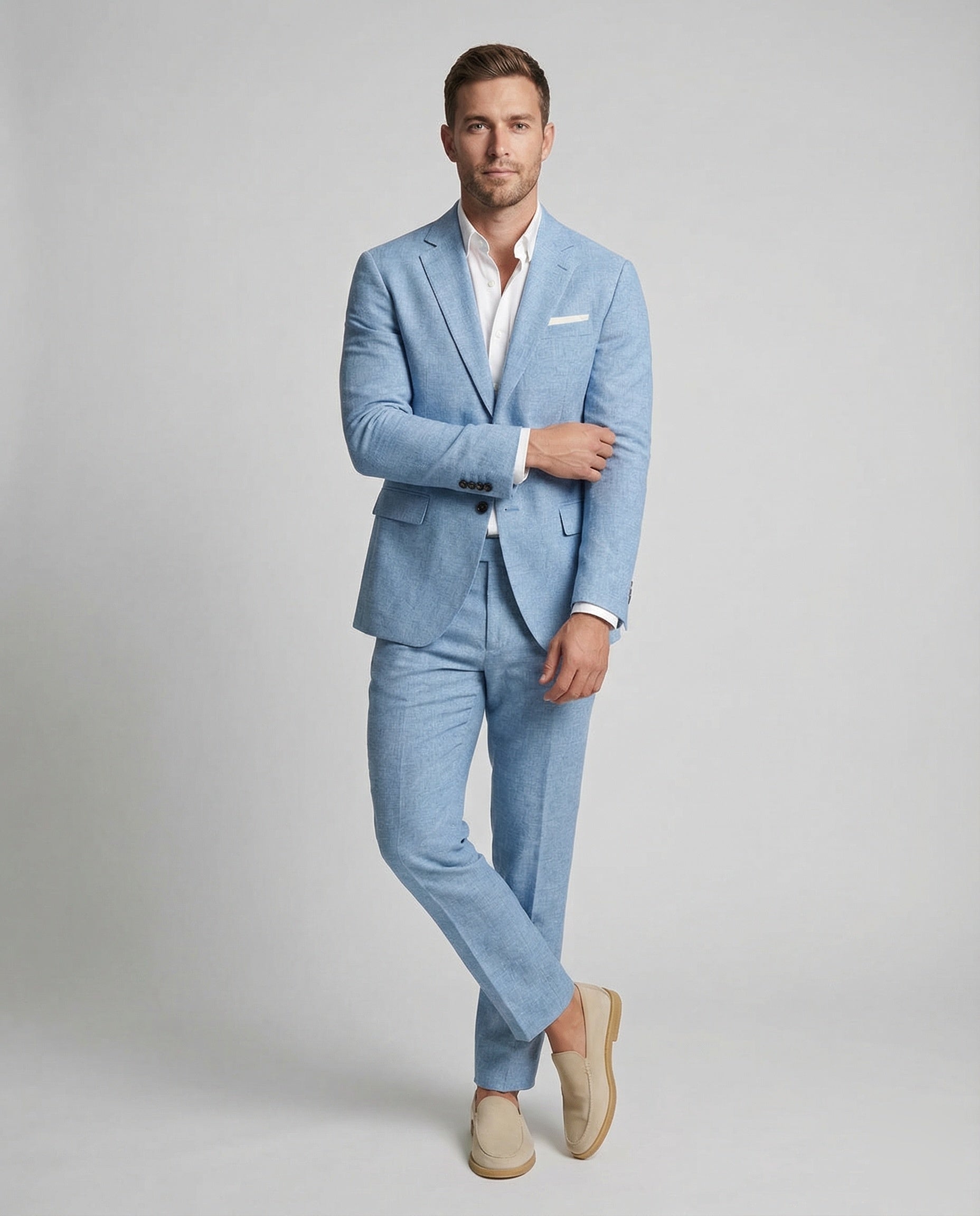 Herren Sommeranzug Leinen Mit Anzughose Beige - Norvielle