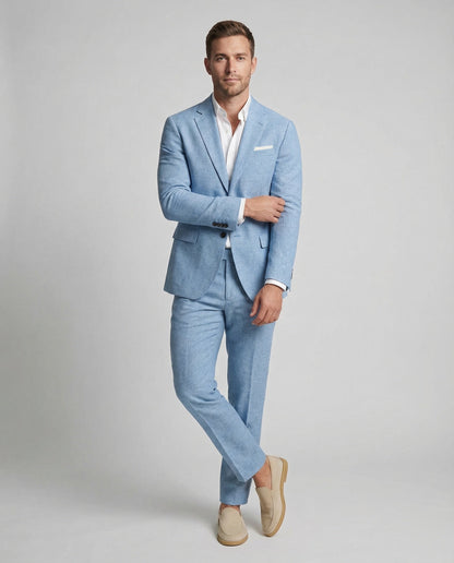 Herren Sommeranzug Leinen Mit Anzughose Beige - Norvielle