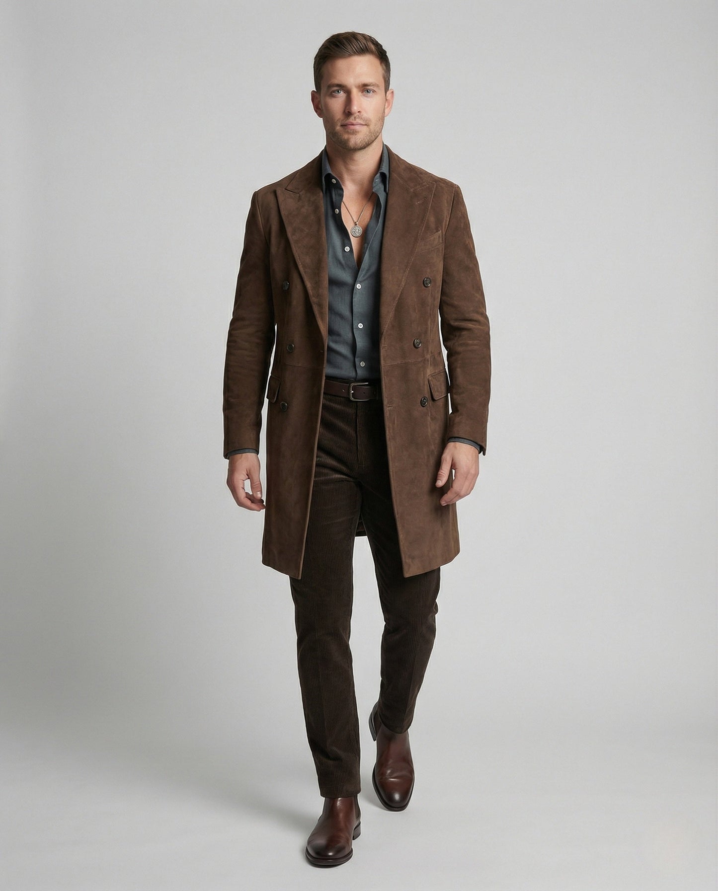 Herren Veloursledermantel Tailliert - Norvielle