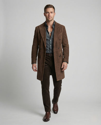 Herren Veloursledermantel Tailliert - Norvielle