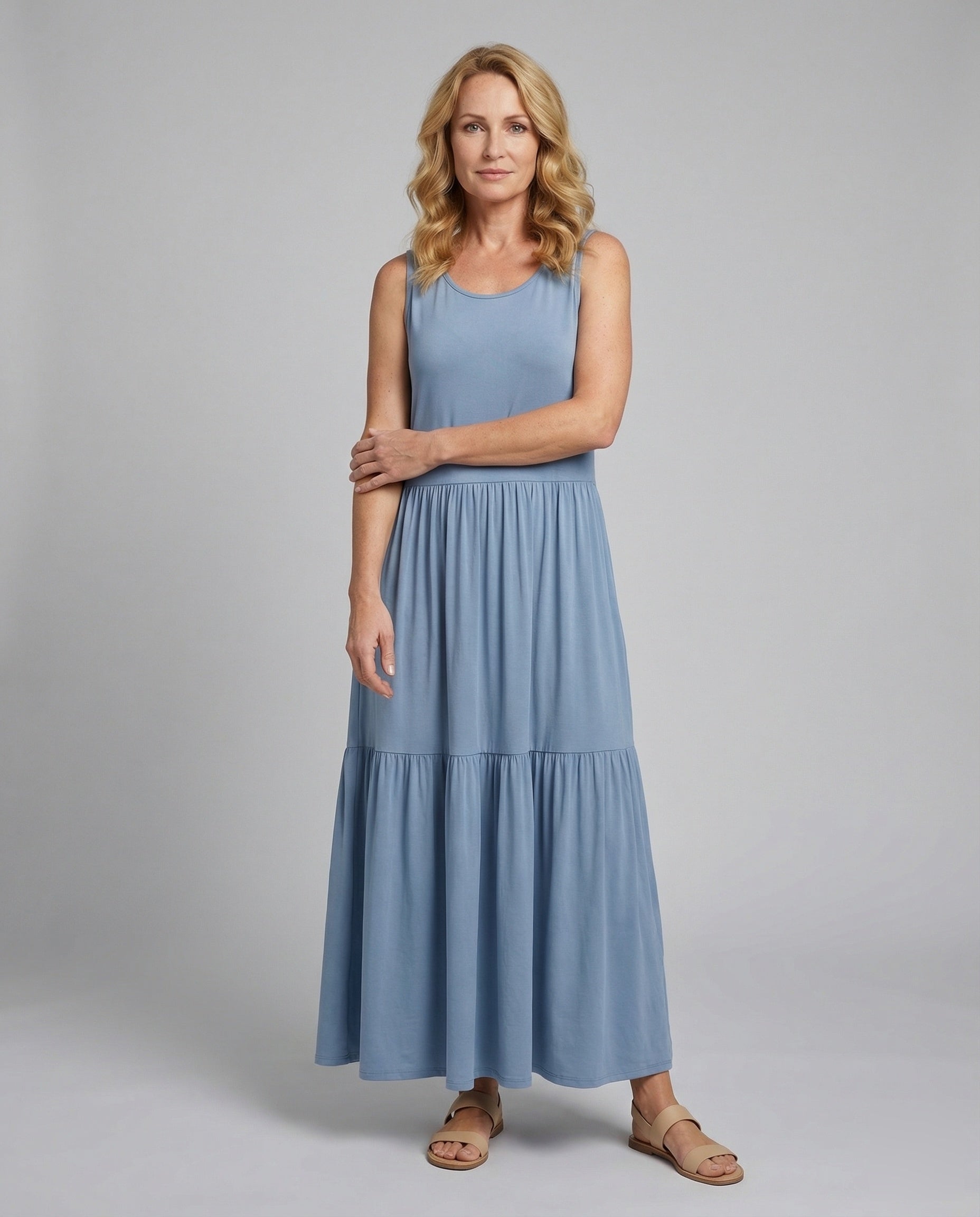 Damen Maxikleid Ärmellos Stufenrock A-Linie - Norvielle