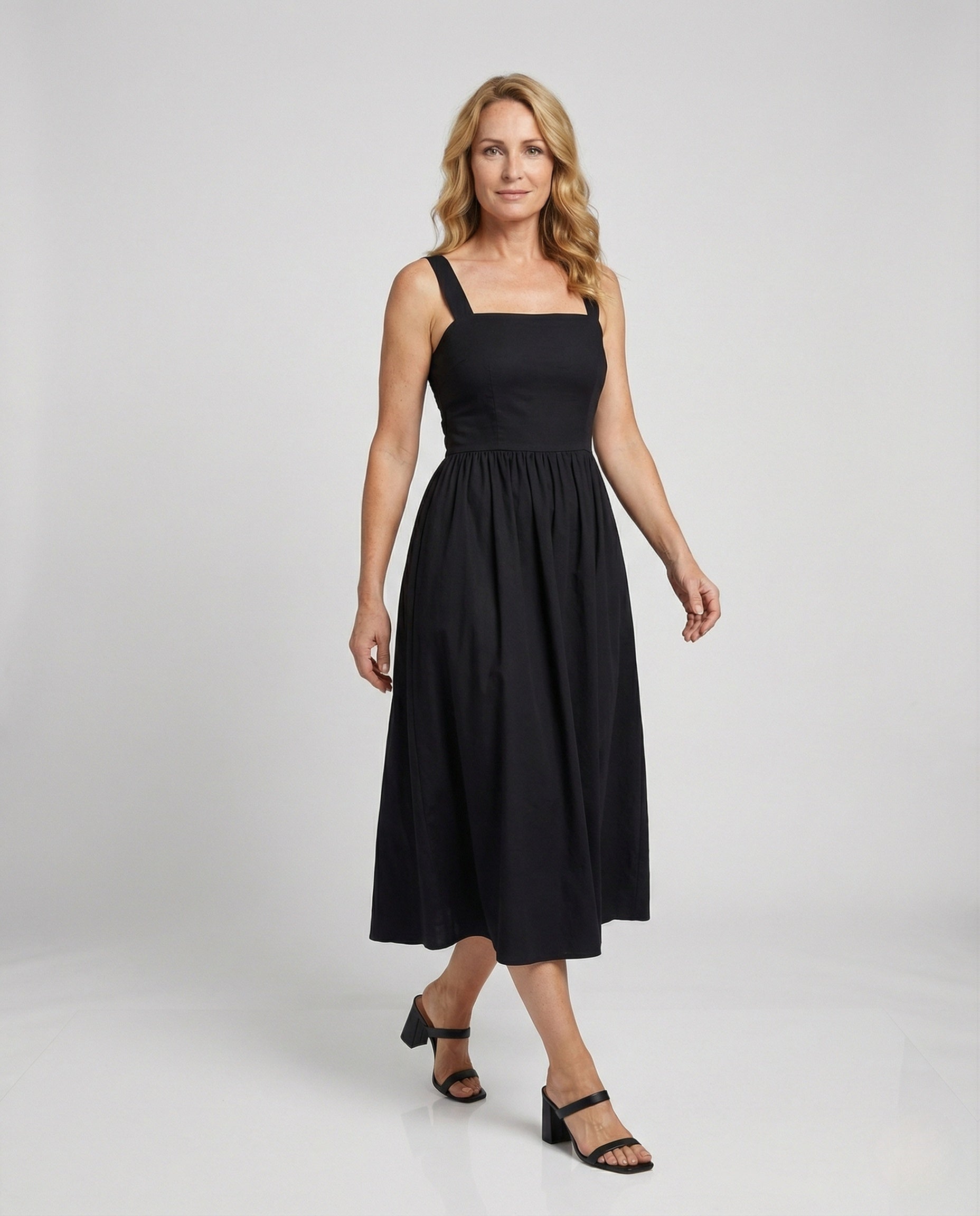 Damen Satin Midikleid Quadratischer Ausschnitt - Norvielle